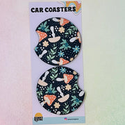 2 Car Coasters Dark Cottagecore Mushroom Design