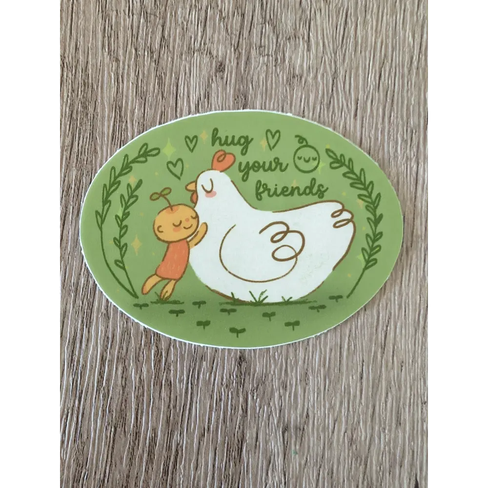 Pouges Sticker Hugging Hug Your Friends - Cute Chicken Vinyl Sticker – Recreation Gifts + Supply