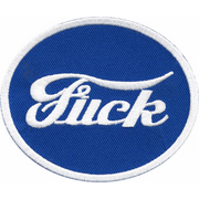 Patch - ’Fuck’ - White On Blue Oval - Ford Parody - 3.5’’