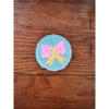 Punch Needle Hand-made Car Coasters: Light Blue w Pink Bow - Car Coaster