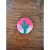 Punch Needle Hand-made Car Coasters: Pink w Green Cactus - Car Coaster