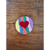 Punch Needle Hand-made Car Coasters: Rainbow Stripe w Red Heart - Car Coaster