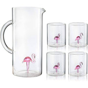 Flamingo Pitcher & Glasses Set / Decanter with 4 Flamingo Glasses