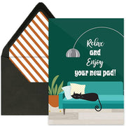 New Pad Black Cat Housewarming Greeting Card