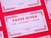 Fucks Given - Letterpress Card Pack